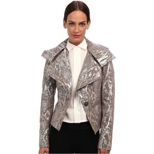 Vivienne Westwood Anglomania Metallic Silver Snakeskin Screen Print Jacket Sz40